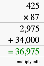 How to calculate 425 times 87 using long multiplication