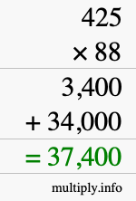 How to calculate 425 times 88 using long multiplication
