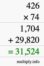 How to calculate 426 times 74 using long multiplication