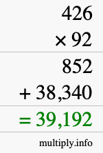 How to calculate 426 times 92 using long multiplication