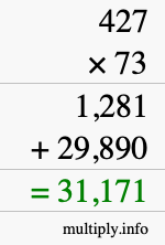 How to calculate 427 times 73 using long multiplication