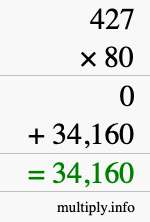 How to calculate 427 times 80 using long multiplication