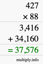 How to calculate 427 times 88 using long multiplication
