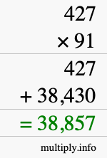 How to calculate 427 times 91 using long multiplication