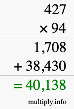 How to calculate 427 times 94 using long multiplication