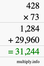 How to calculate 428 times 73 using long multiplication