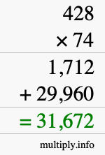 How to calculate 428 times 74 using long multiplication