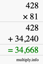 How to calculate 428 times 81 using long multiplication