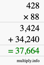 How to calculate 428 times 88 using long multiplication