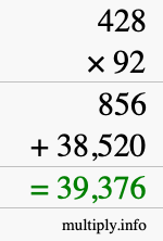 How to calculate 428 times 92 using long multiplication