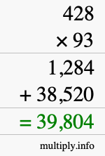 How to calculate 428 times 93 using long multiplication