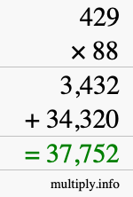 How to calculate 429 times 88 using long multiplication