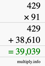 How to calculate 429 times 91 using long multiplication