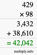 How to calculate 429 times 98 using long multiplication