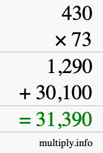 How to calculate 430 times 73 using long multiplication