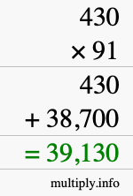How to calculate 430 times 91 using long multiplication