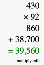 How to calculate 430 times 92 using long multiplication