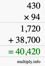 How to calculate 430 times 94 using long multiplication