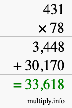 How to calculate 431 times 78 using long multiplication