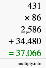 How to calculate 431 times 86 using long multiplication