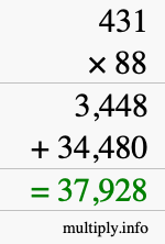 How to calculate 431 times 88 using long multiplication
