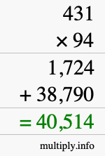 How to calculate 431 times 94 using long multiplication