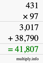 How to calculate 431 times 97 using long multiplication
