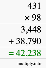 How to calculate 431 times 98 using long multiplication