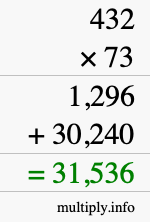 How to calculate 432 times 73 using long multiplication