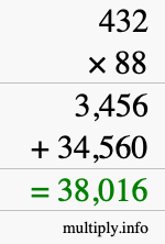 How to calculate 432 times 88 using long multiplication