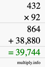 How to calculate 432 times 92 using long multiplication
