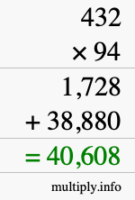 How to calculate 432 times 94 using long multiplication