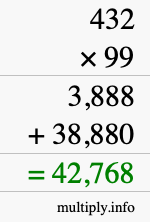 How to calculate 432 times 99 using long multiplication