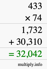 How to calculate 433 times 74 using long multiplication