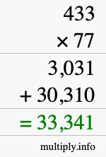 How to calculate 433 times 77 using long multiplication