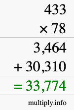 How to calculate 433 times 78 using long multiplication