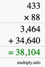How to calculate 433 times 88 using long multiplication