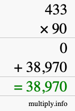 How to calculate 433 times 90 using long multiplication