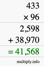How to calculate 433 times 96 using long multiplication