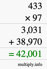 How to calculate 433 times 97 using long multiplication