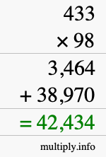 How to calculate 433 times 98 using long multiplication