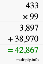 How to calculate 433 times 99 using long multiplication