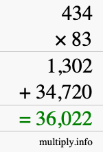 How to calculate 434 times 83 using long multiplication