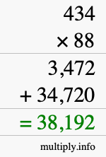 How to calculate 434 times 88 using long multiplication