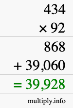 How to calculate 434 times 92 using long multiplication