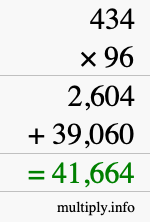 How to calculate 434 times 96 using long multiplication