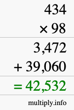 How to calculate 434 times 98 using long multiplication