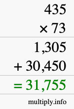 How to calculate 435 times 73 using long multiplication