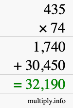 How to calculate 435 times 74 using long multiplication