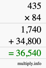 How to calculate 435 times 84 using long multiplication